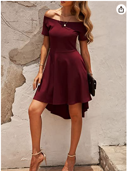 Women Off-the-Shoulder Short Sleeve High-Low Hem Club Cocktail Skater Dress - View 3 | FashionDia