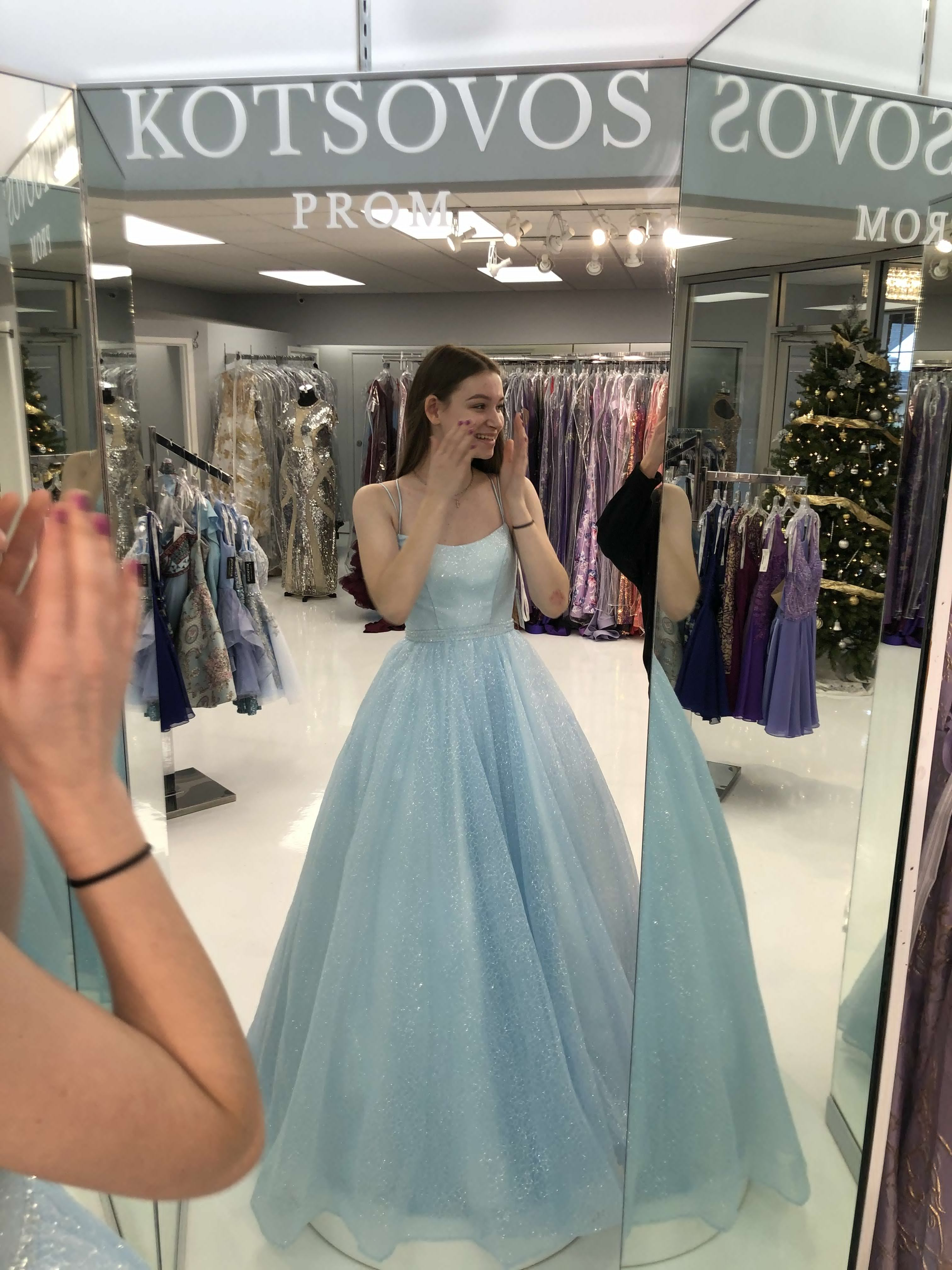 Sparkly Spaghetti Straps Blue Long Prom Dresses With Sequins