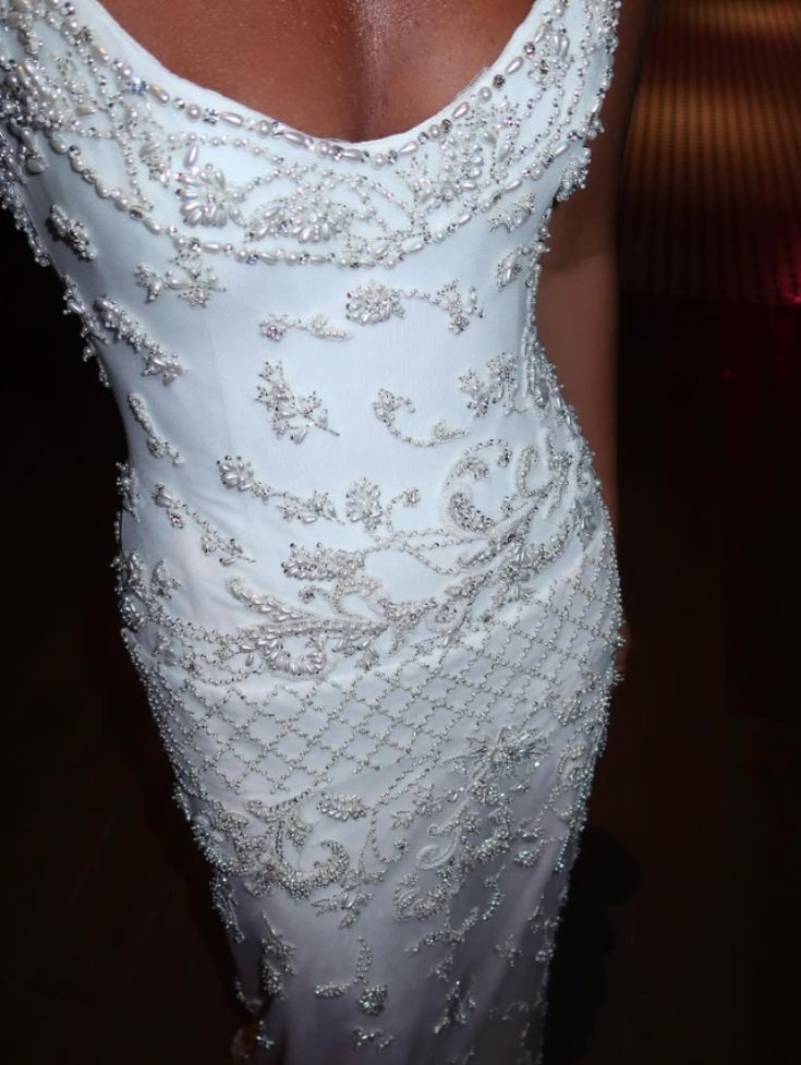 Elegant Spaghetti Straps Satin Tulle Beaded Long Party Dress Evening Dress - View 5 | FashionDia