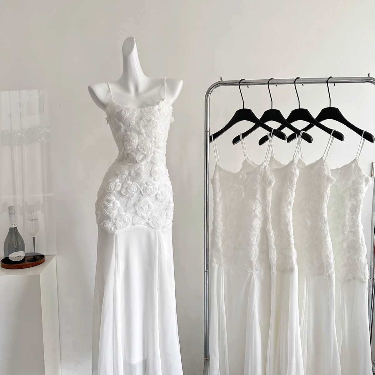 White Suspender Dress French Chiffon Waist Party Dress Mermaid Dress - View 2 | FashionDia