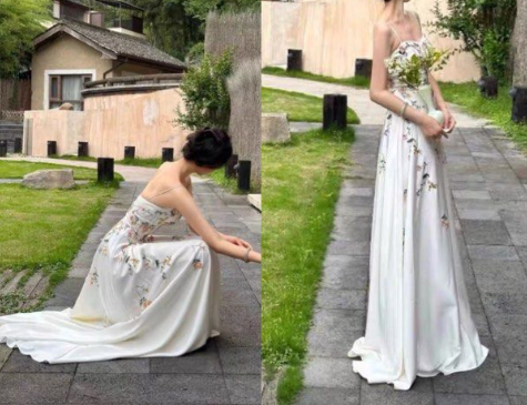 Spaghetti Straps White Satin Long Prom Dress,Elegant Evening Dress Wedding Dress With Appliques - View 4 | FashionDia