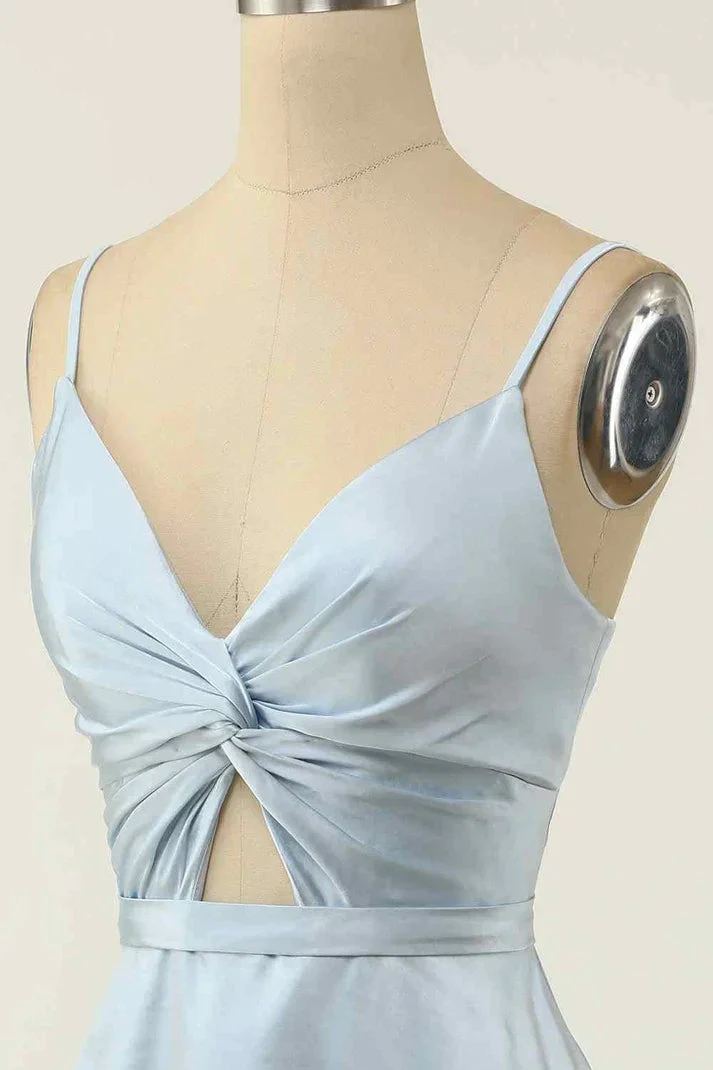 A-line V Neck Twist Knot Cut-Out Pleated Mini Homecoming Dress (ZD12352)