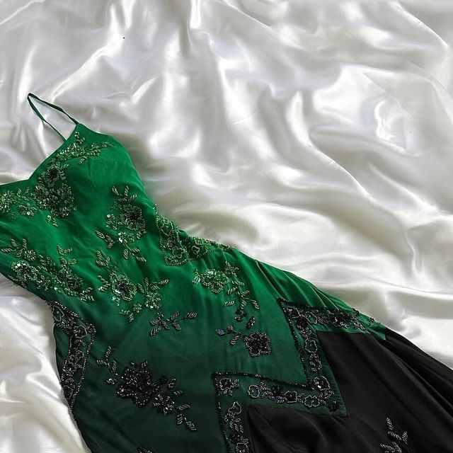 Unique Spaghetti Straps Green Ombre Chiffon Evening & Prom Dress With Beading - View 2 | FashionDia