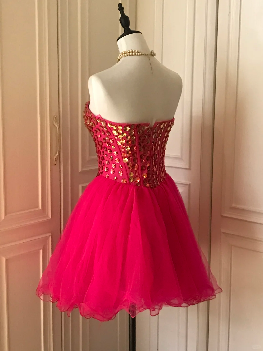 Gorgeous Strapless Red Chiffon Beaded A Line Birthday Outfits Homecoming Dress