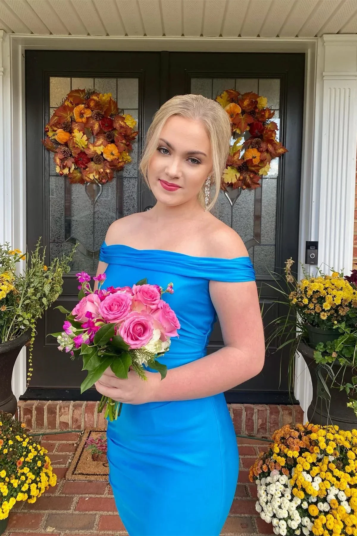 Simply Blue Off the Shoulder Bodycon Mini Homecoming Dress Y3016 by simplepromdress