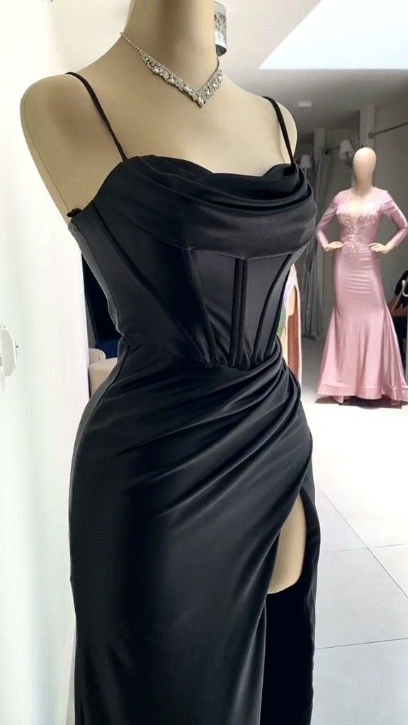 Sweetheart Neck Black Long Prom Dress,Formal Evening Dress
