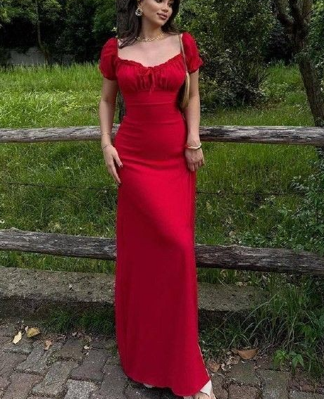 Elegant Red Sweetheart Neck Long Prom Dress Sheath Party Evening Dress - View 2 | FashionDia