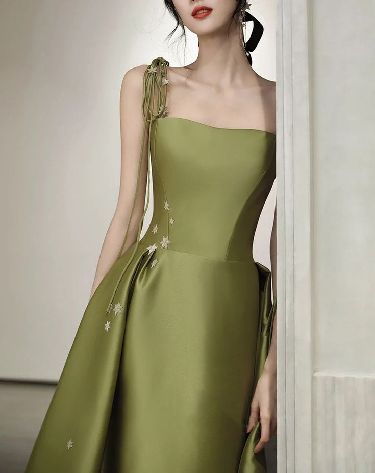 Spaghetti Straps Satin Prom Dress A-line Simple Floor Length Evening Gown Y7011 - View 3 | VelvetHem