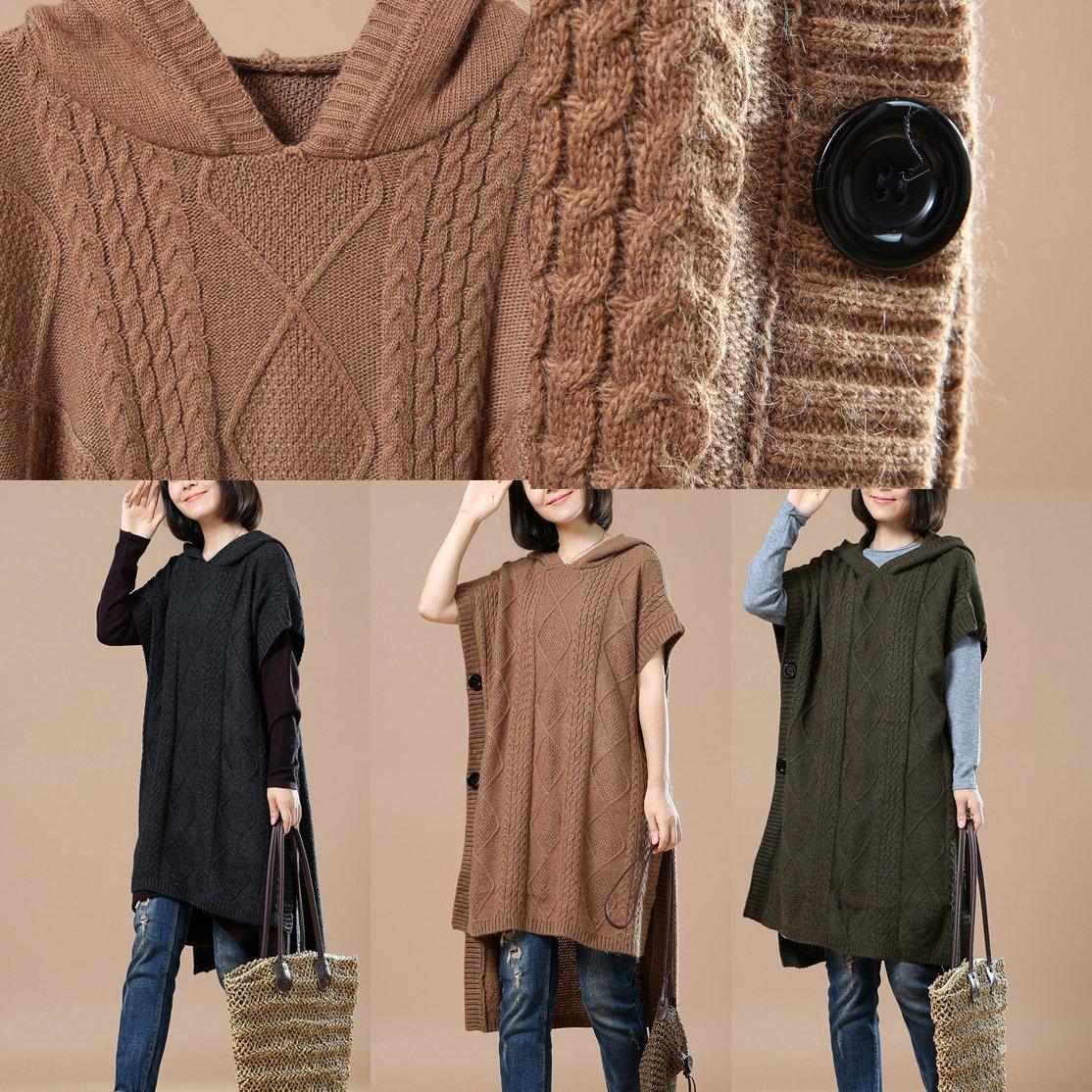 Khaki knitted dresses asymetrical sweaters women