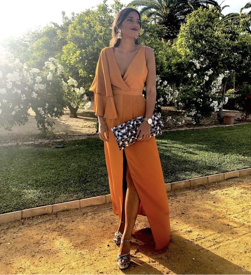 Stunning Orange V Neck Prom Dress,Orange Wedding Guest Outfit