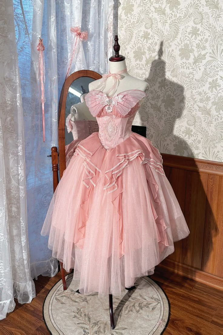 Pretty Strapless Butterfly Tulle A-Line Birthday Outfits Pink Homecoming Dress Holiday Dress - FashionDia