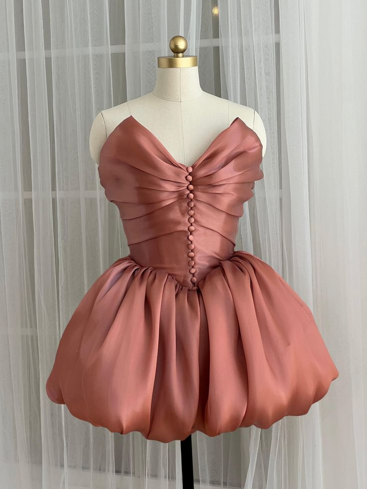 Cute Blush Pink V-Neck Pleated Short A-Line Cocktail Dress Homecoming Dress - FashionDia
