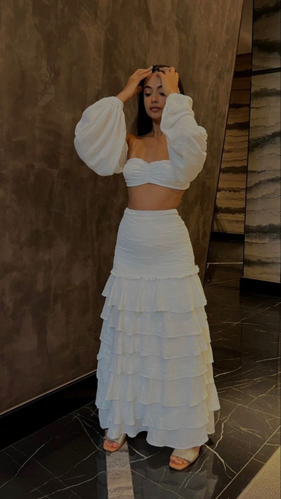 Two Piece White Prom Gowns Lady Fashion Party Dress