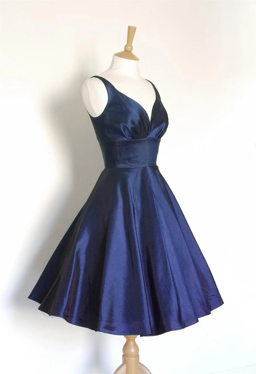 Midnight Blue Taffeta Sweetheart Swing Short Homecoming Party Dress