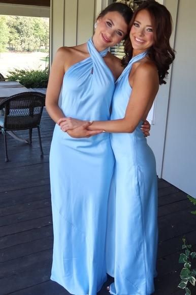 Classy Halter Champagne Backless Sheath Tea-Length Bridesmaid Dress Formal Wedding Guest Dress - View 3 | FashionDia