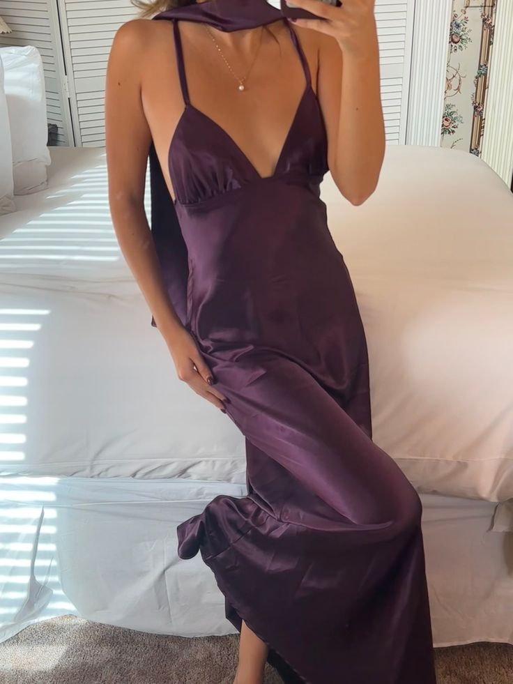 Purple Sexy Backless Long Prom Dress Party Gown