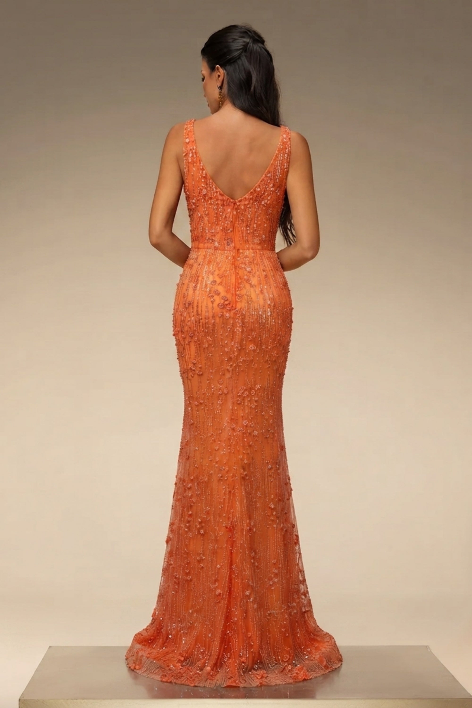 Intricate Beaded V-Neck Mermaid Gown with Petal Appliques