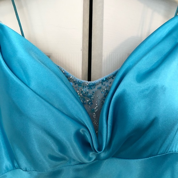 Simple Blue Spaghetti Straps Satin Mermaid Evening Dress Formal Prom Dress Y8404 - View 3 | VelvetHem