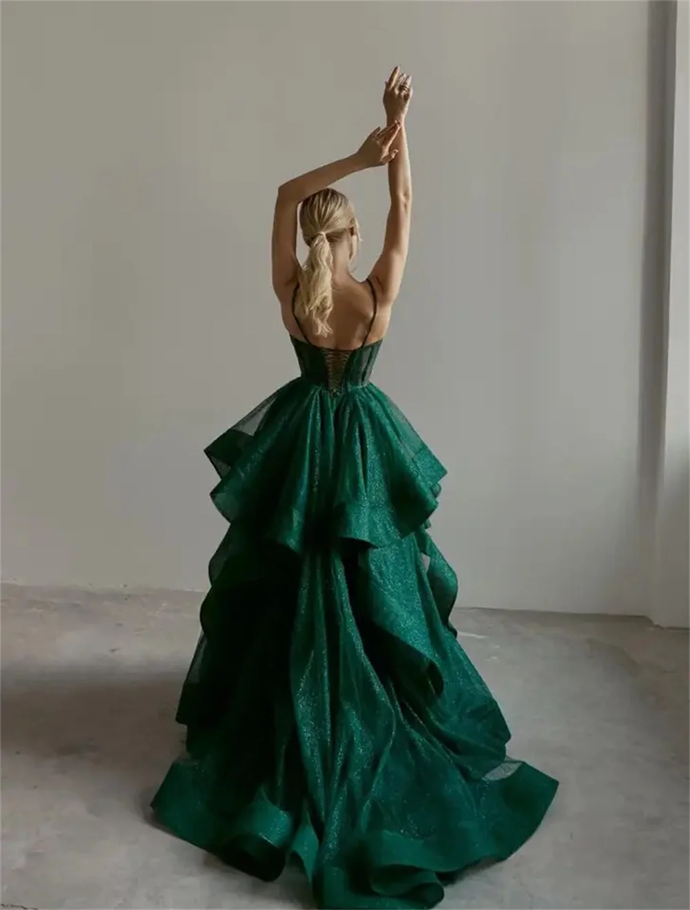 Sparkly Evening Dress Green Corset A-line Evening Gown Y6339 - View 3 | VelvetHem
