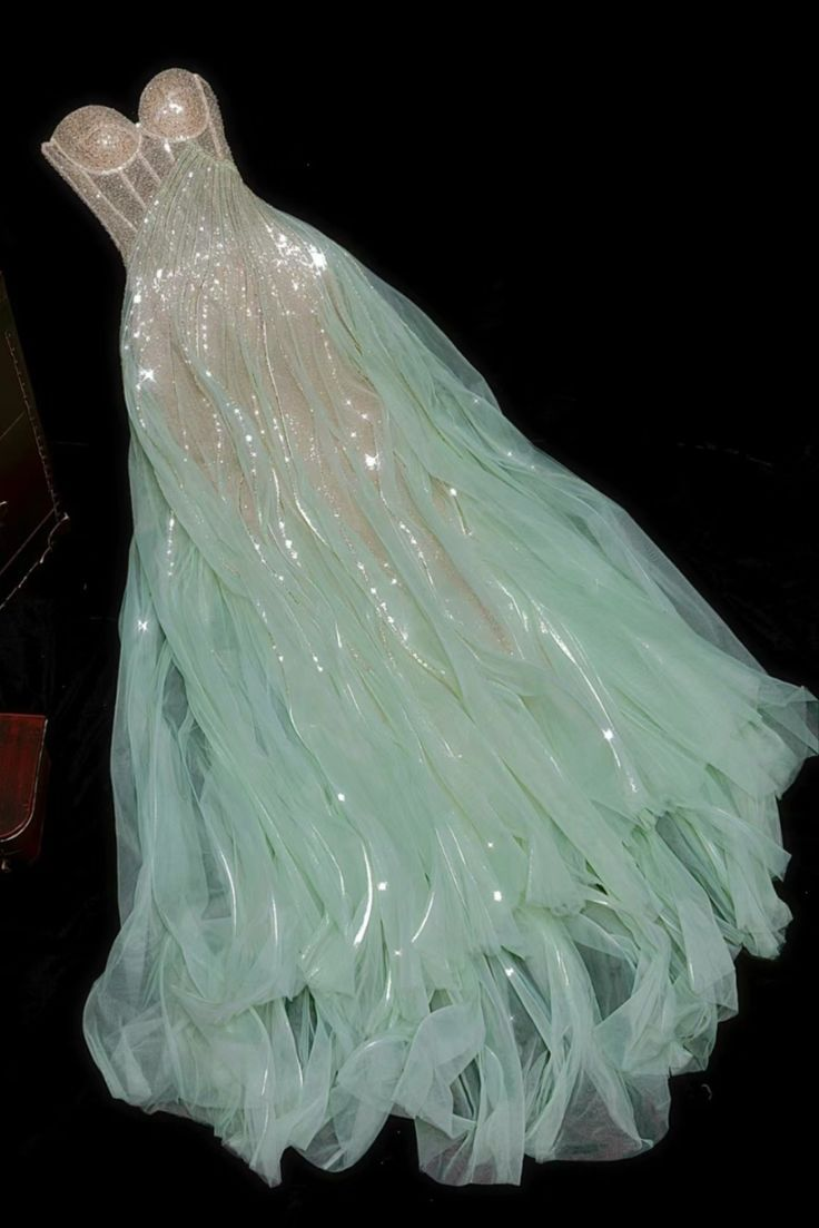Classy Light Green Sequin Tulle Mermaid Long Prom Dress Evening Gown - FashionDia