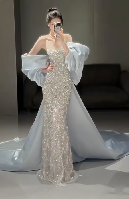 Sparkly Mermaid Sequins Beaded Mermaid Evening Dress,Long Prom Dress Wedding Dress - View 4 | FashionDia