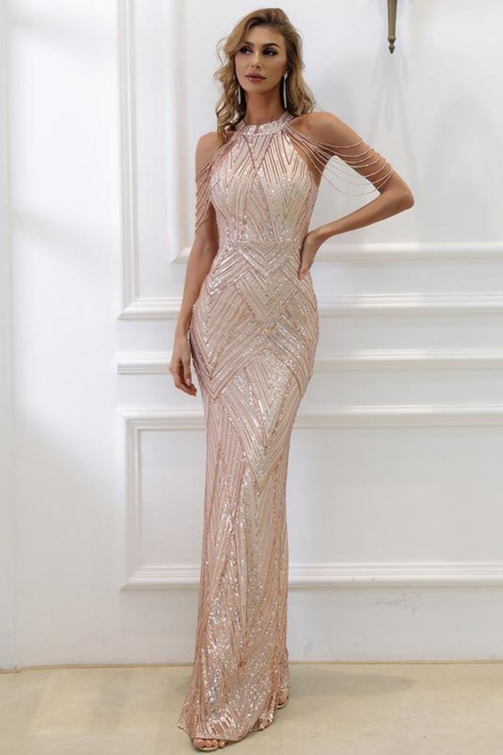 Mermaid High Neck Burgundy Prom Dress with Beading