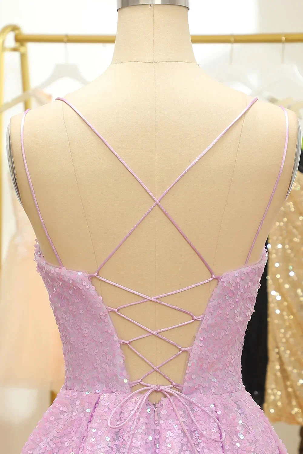 Lilac Sequins A-Line Lace-Up Homecoming Dress (ZD11738)