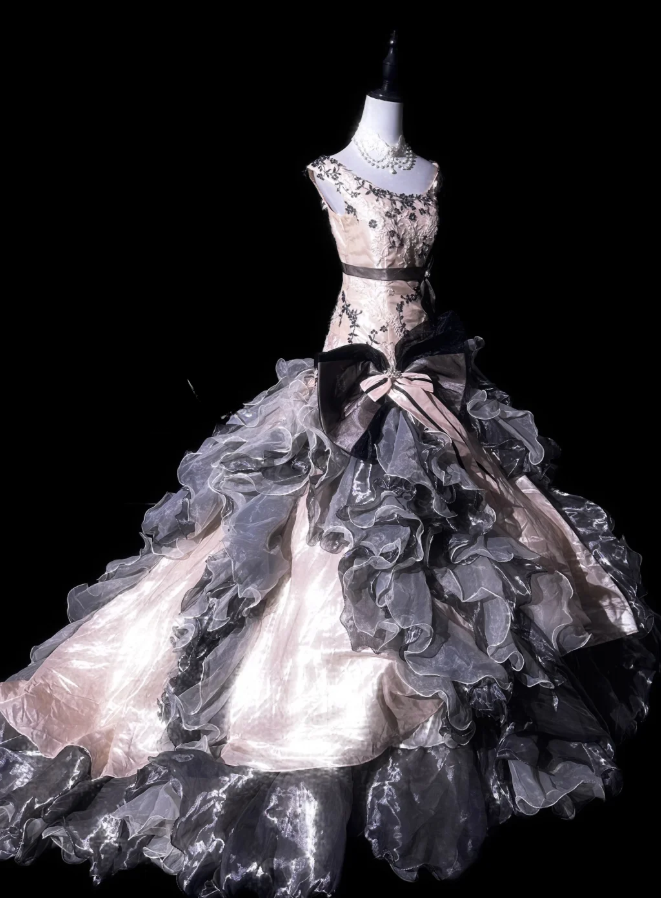 Vintage Sleeveless Tulle Satin Ruffles Mermaid Evening Dress Long Prom Gown With Bow - FashionDia