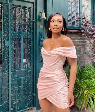 Black Girl Light Pink Homecoming Dress Off Shoulder Bodycon Dresses Y1748 by simplepromdress