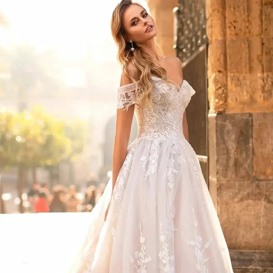 Lace Appliques Princess Wedding Dress Vestido De Noiva V-Neck Vestidos De Novia (ZD14046)