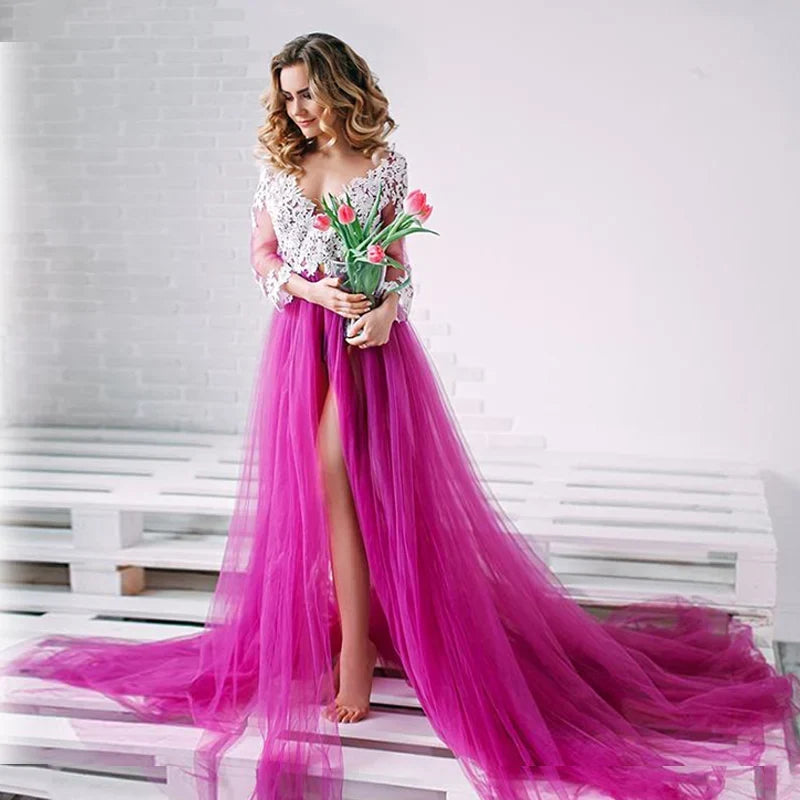 Lace Maternity Dress PhotoShoot Long Pregnancy Shoot Dresses Elegence Maxi Gown Baby Shower - VelvetHem