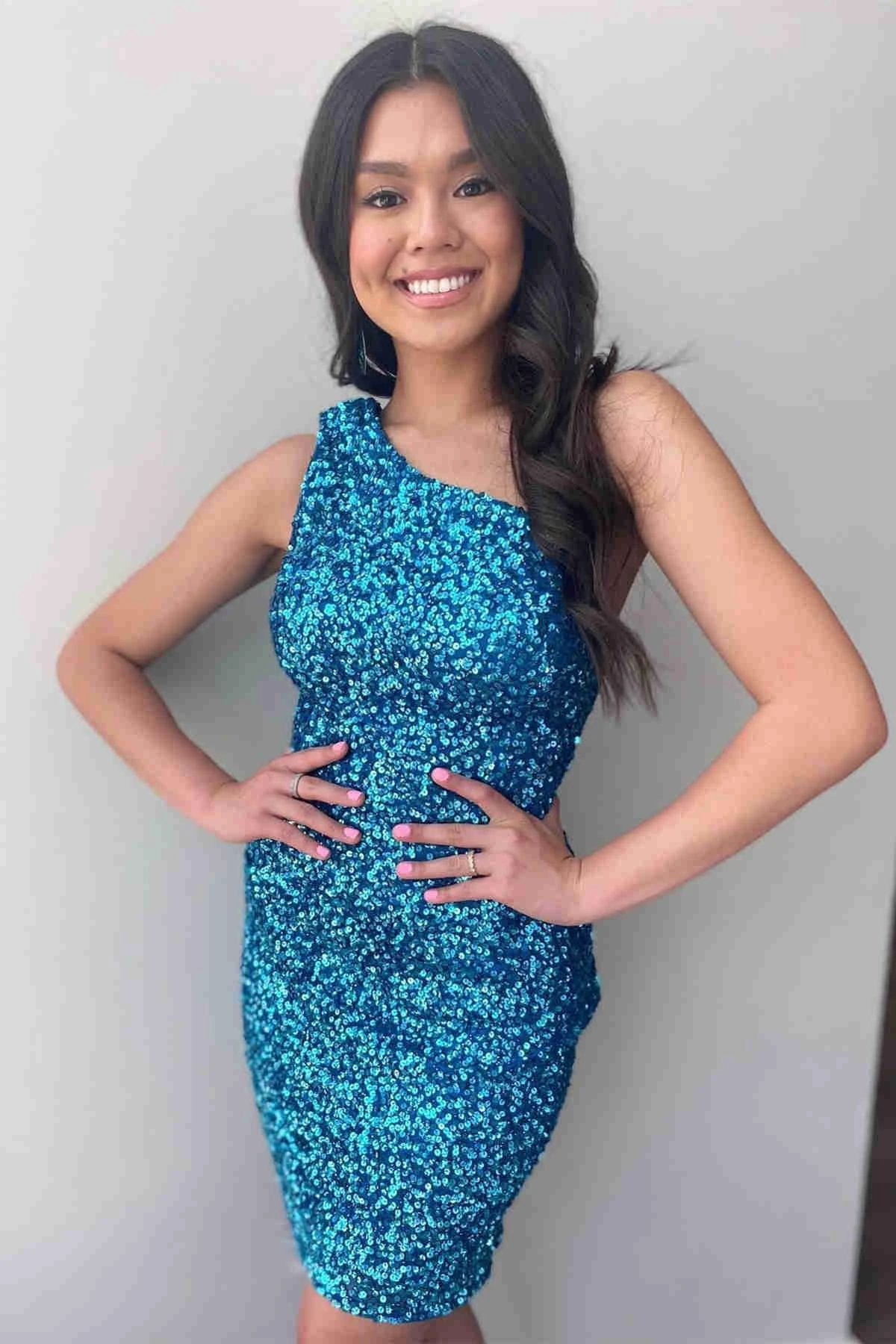 One Shoulder Red Short Homecoming Dress SYH23 by vivymakudress