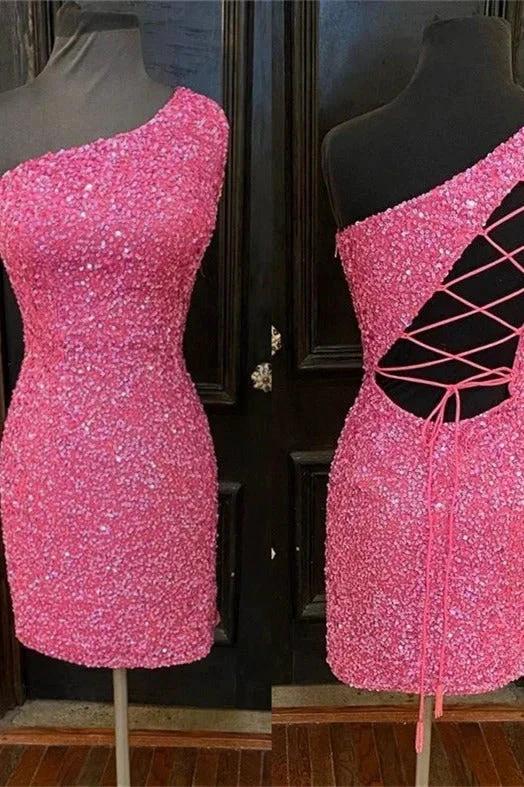 One Shoulder Red Short Homecoming Dress SYH23 by vivymakudress