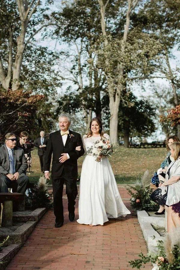 Lace Top Ivory Chiffon Plus Size Wedding Dresses with Long Sleeves (ZD16008)