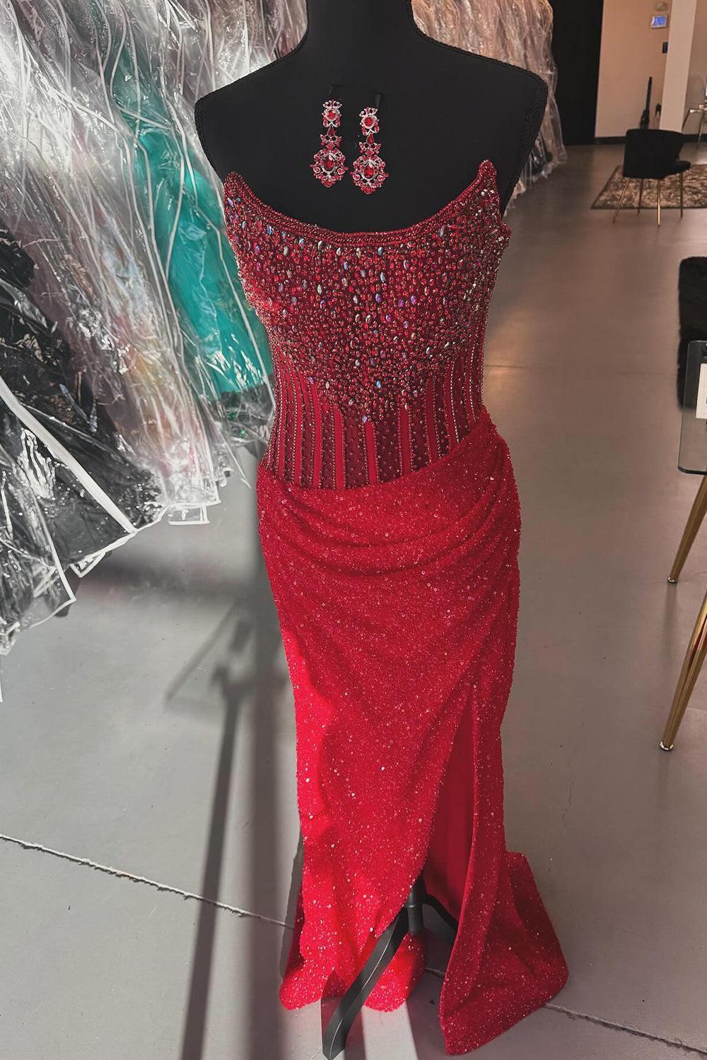 Lavender Prom Dress Mermaid Strapless Long Formal Dress With Slit