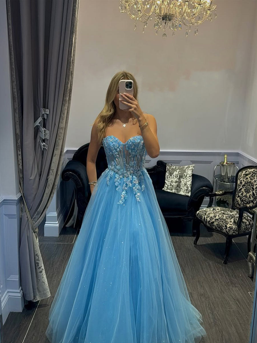 Lavender Sweetheart Corset Tulle Prom Dress with 3D Floral Appliqu�s - View 2 | FashionDia