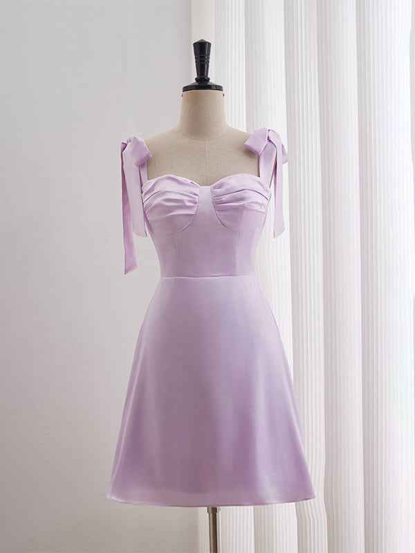 A-line Bow Tie Ruched Short Homecoming Dress - FashionDia