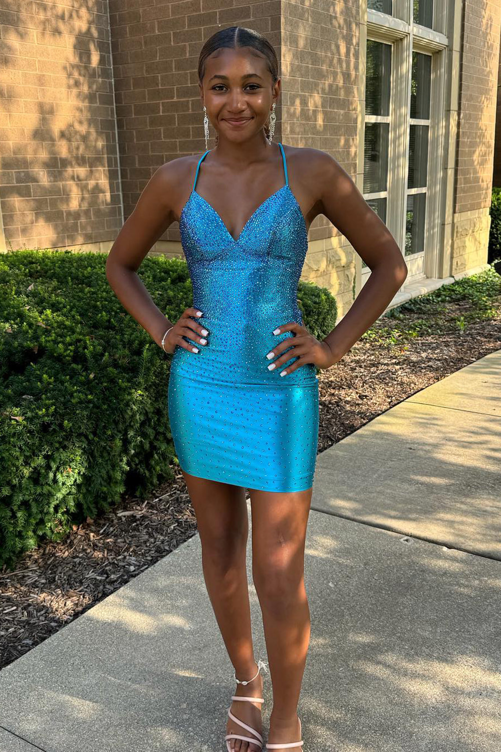 Liaghe Beaded Tight Short Cocktail Dresses with Lace-Up Back