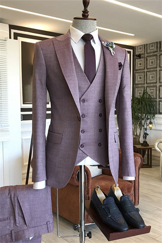 Light Purple Peaked Lapel 3 Piece Prom Suit
