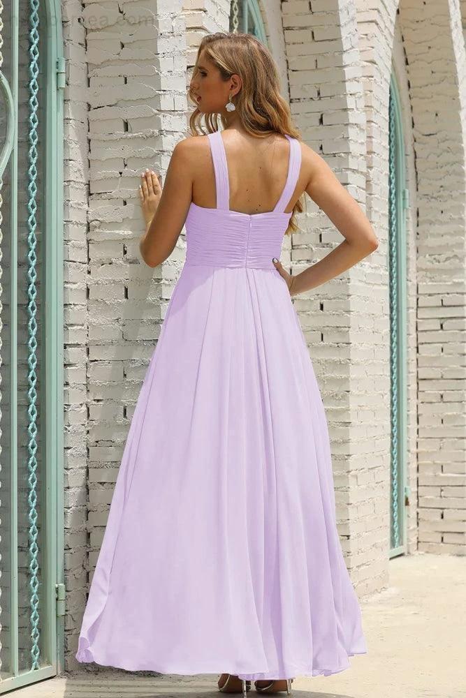 ZapDress Women Halter Chiffon Bridesmaid Dress A-line Long Formal Prom Gown (ZD17050)