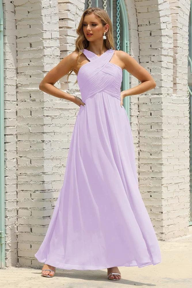 Numbersea Women Halter Chiffon Bridesmaid Dress A-line Long Formal Prom Gown SEA28015 by numbersea