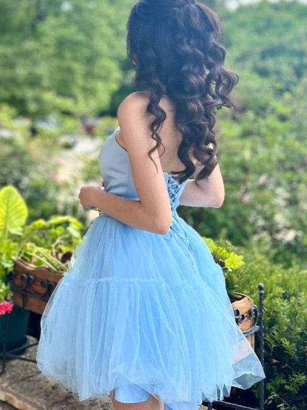 A-Line Strapless Lace-Up Tulle Homecoming Dress