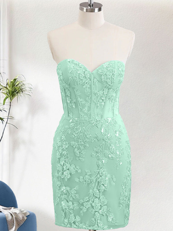 Corset Sequins Sweetheart Short Tight Homecoming Dress with Lace-up Back - FashionDia