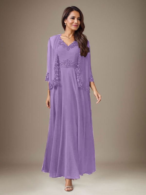 Plum A-Line Sequins Chiffon Dress - View 15 | FashionDia