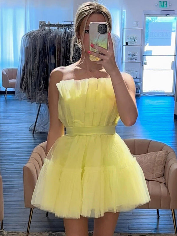 Strapless A-Line Tulle Homecoming Dress