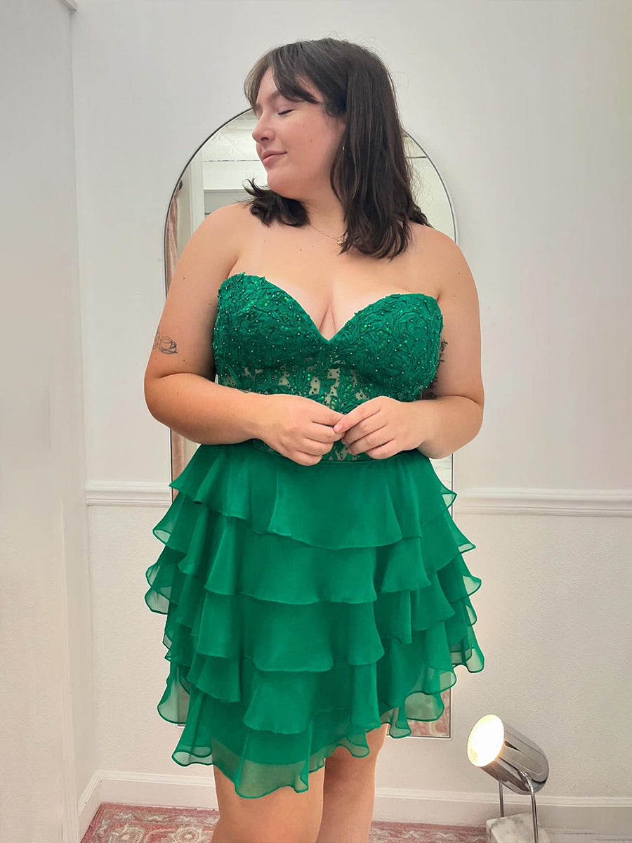 A-Line Sweetheart Short Tiered Lace Top Homecoming Dress