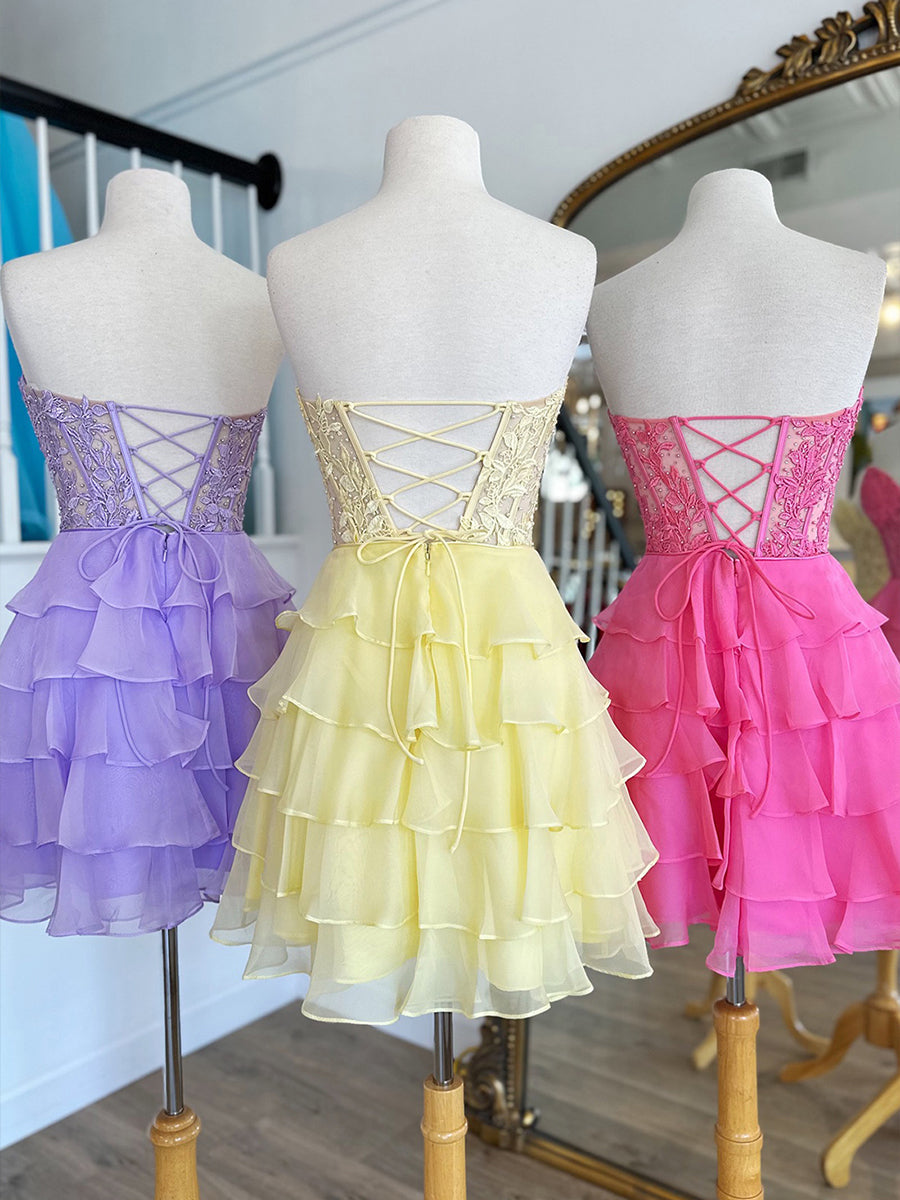 A-Line Sweetheart Short Tiered Lace Top Homecoming Dress