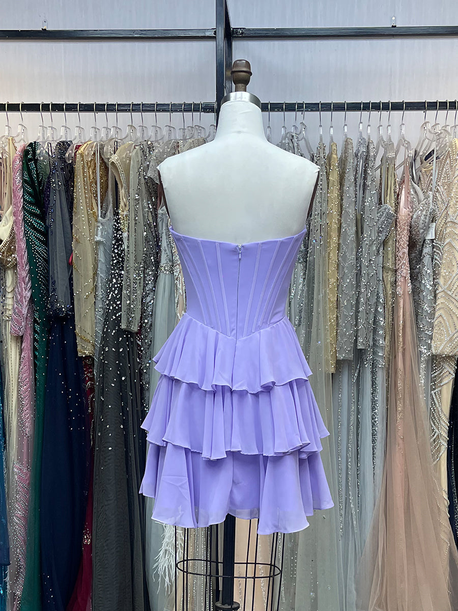 A Line Short Corset Homecoming Dress with Ruffles
