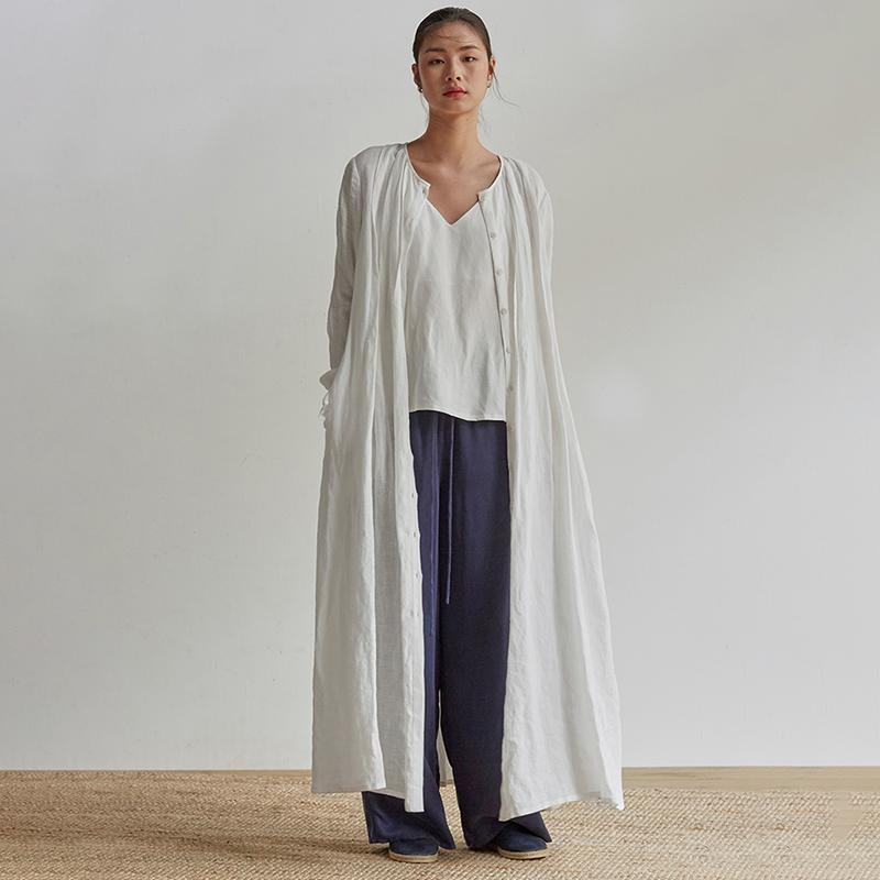 Linen Organ Pleats Solid Color Elegant Dress