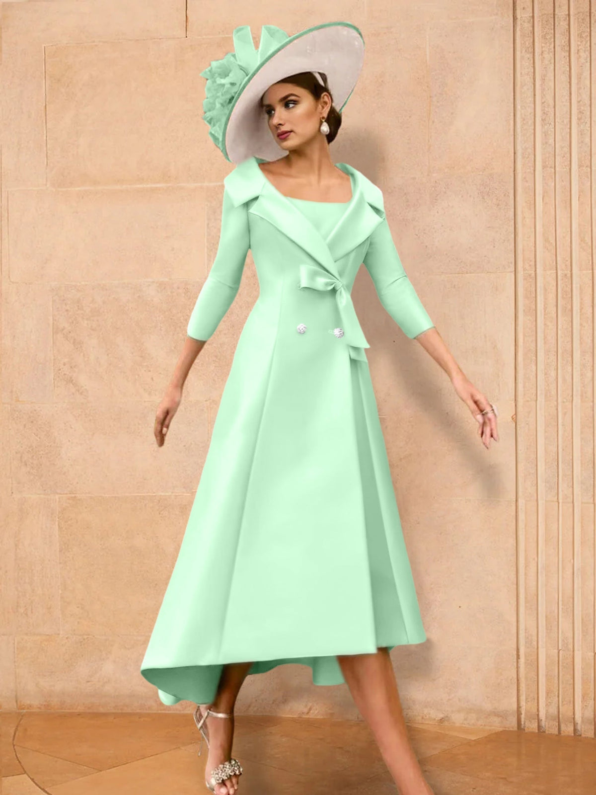 Long Sleeve A Line Gown for the Mother of the Bride with Bowknot